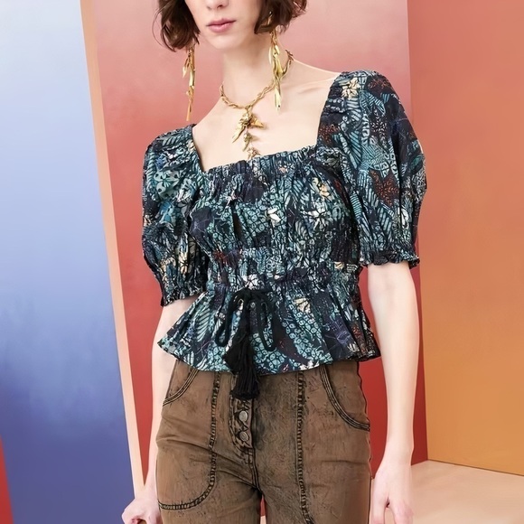 NWOT Ulla Johnson Puff-Sleeve Peplum Evita Floral Top - Picture 3 of 7